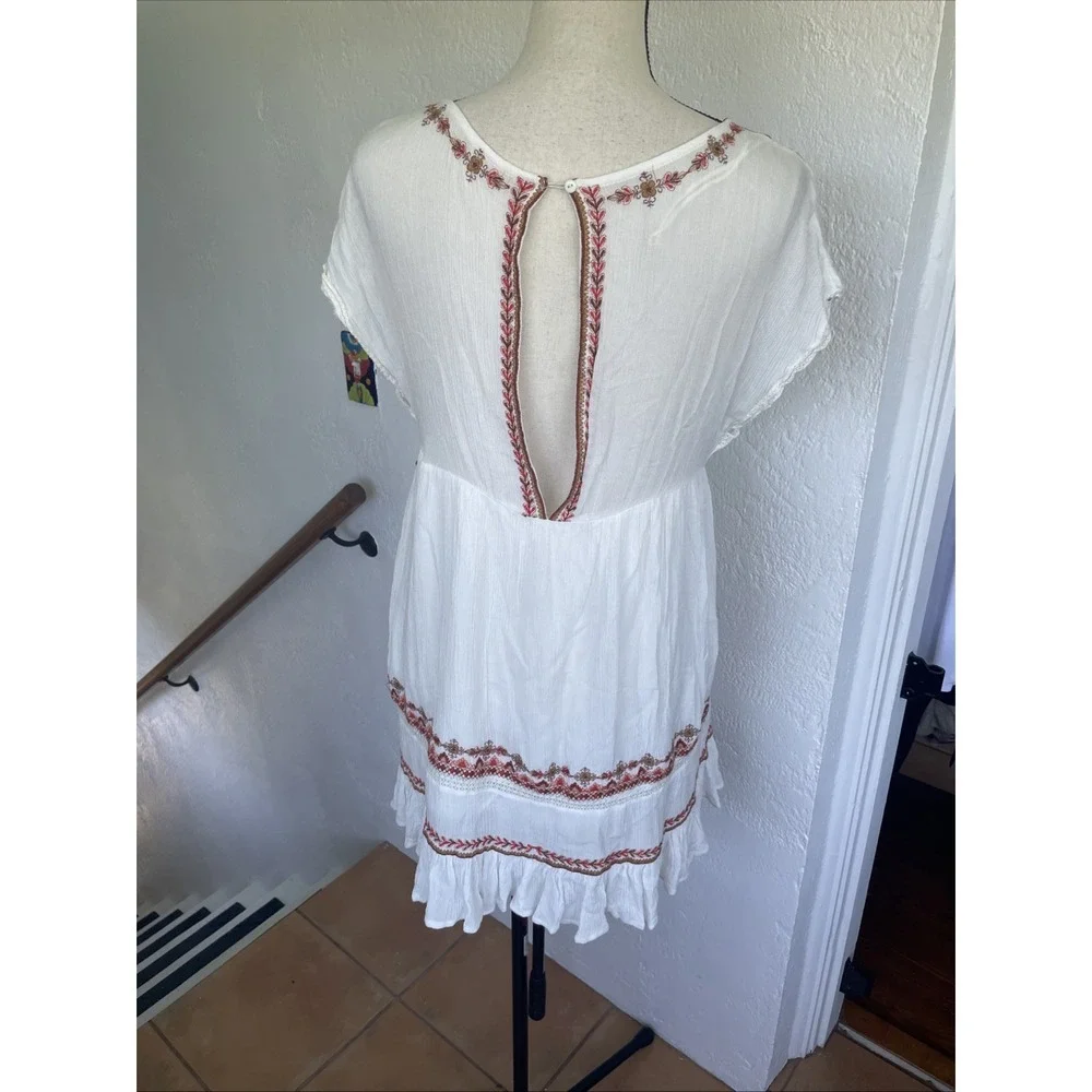 Free People Sunrise Wanderer Mini Embroidered Dress With Pockets Oversized XS